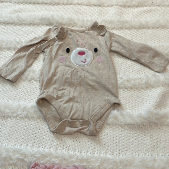 Garanimals Animal face romper tan & pink pants Baby girls size 12 M bundle of 2 - Picture 5 of 13